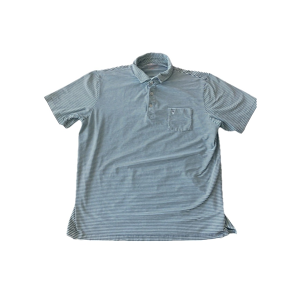 Peter Millar Crown Polo Size X-Large XL Blue Striped SH Logo MS19K71P Shirt‎